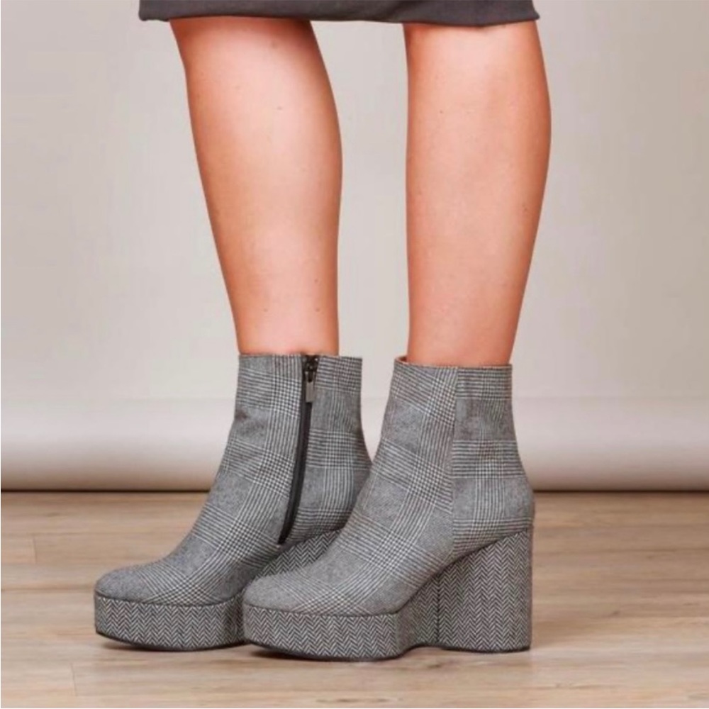 CLERGERIE Belent Wedge Boot Glen Plaid Black White ❤️ houndstooth - Picture 2 of 12